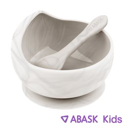 СИЛИКОНОВАЯ ТАРЕЛКА С ЛОЖКОЙ ABASK Kids, цвет молоко 78706